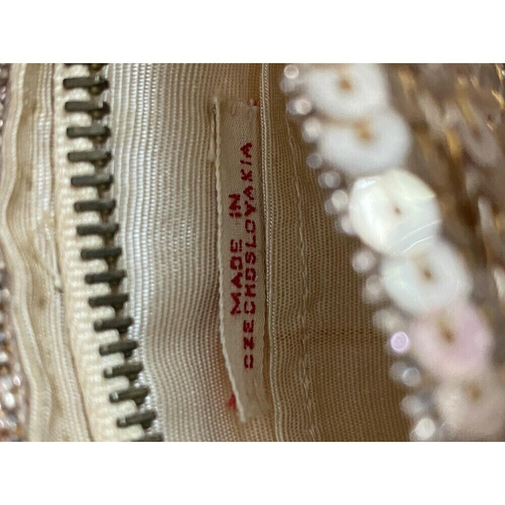 Vintage Sequin Clutch Purse Womens Small Gold Beaded Abstract Czechoslovakia - Picture 4 of 4